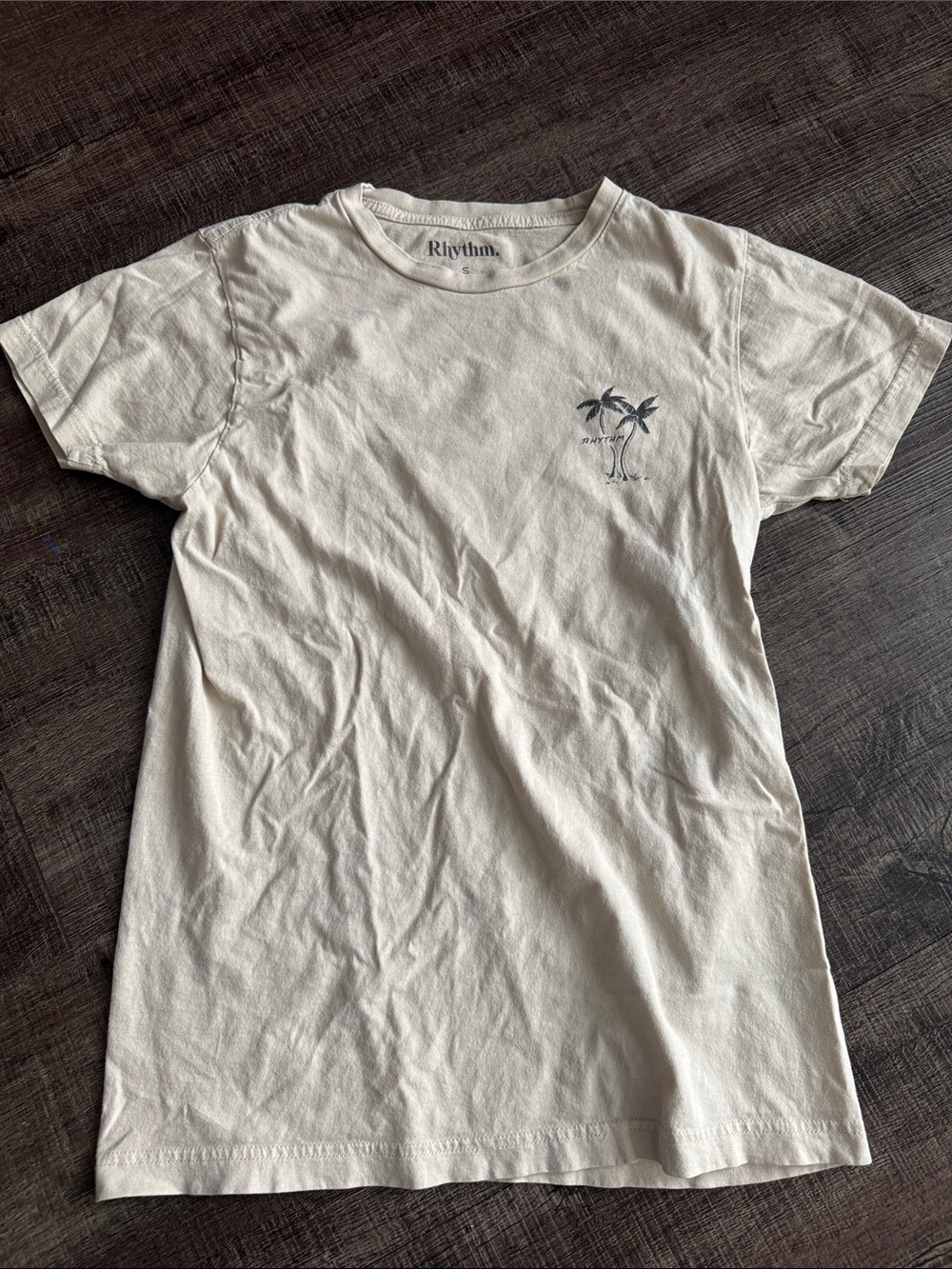 Rhythm Cream Short Sleeve Palm Tee with Navy Logo